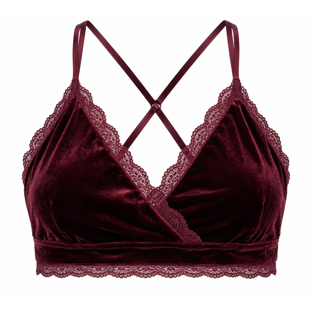 Macaron Bralette Velvet Lace Strappy Burgundy Intimates Coquette Gothic Women L
